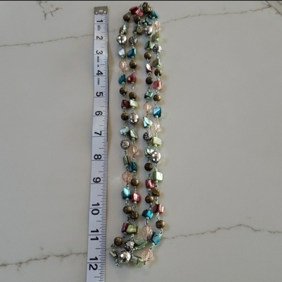 Beaded and Stone Chip Necklace - Can Be Styled As Long or Double Layered - Picture 3 of 11